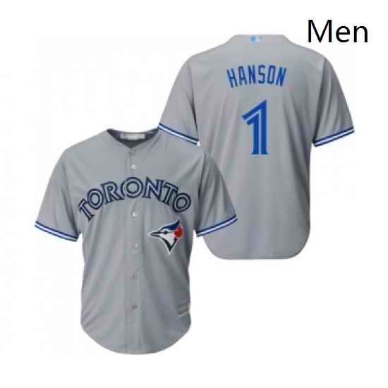Mens Toronto Blue Jays 1 Alen Hanson Replica Grey Road Baseball Jersey